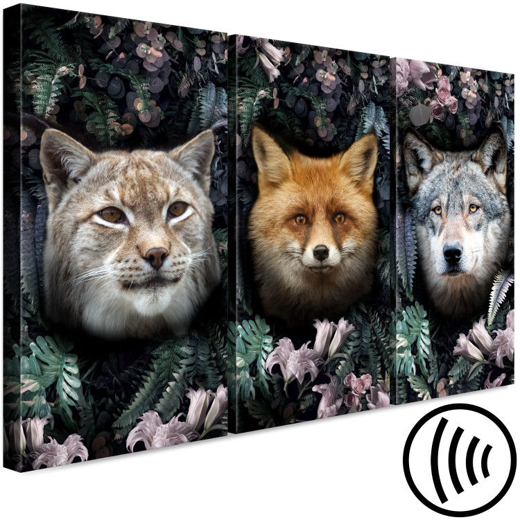 Canvas Art Print Forest Dwellers (3-piece) - three cats among dense jungle leaves 138607 additionalImage 6