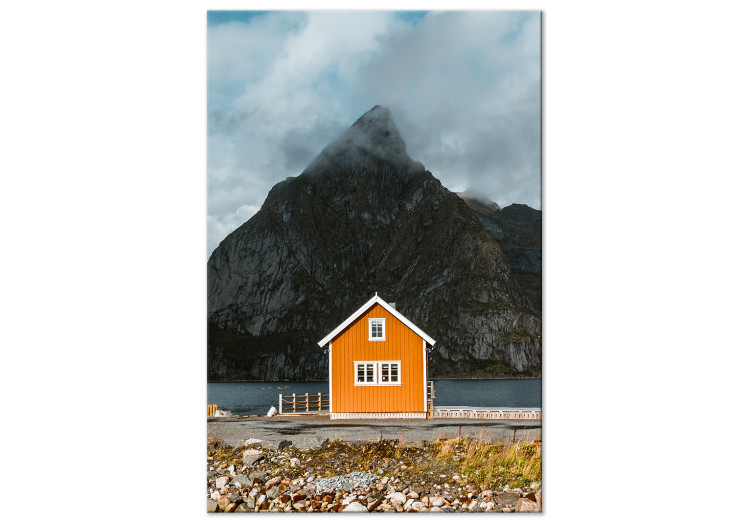 Canvas Art Print Northern Shore (1-piece) Vertical - house by the sea and mountains in the background 138707