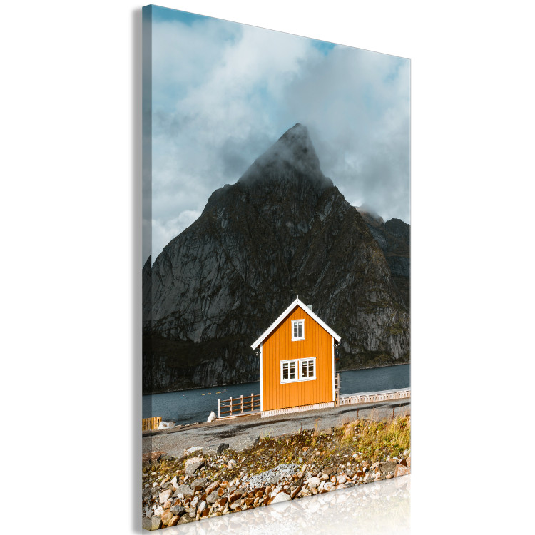 Canvas Art Print Northern Shore (1-piece) Vertical - house by the sea and mountains in the background 138707 additionalImage 2