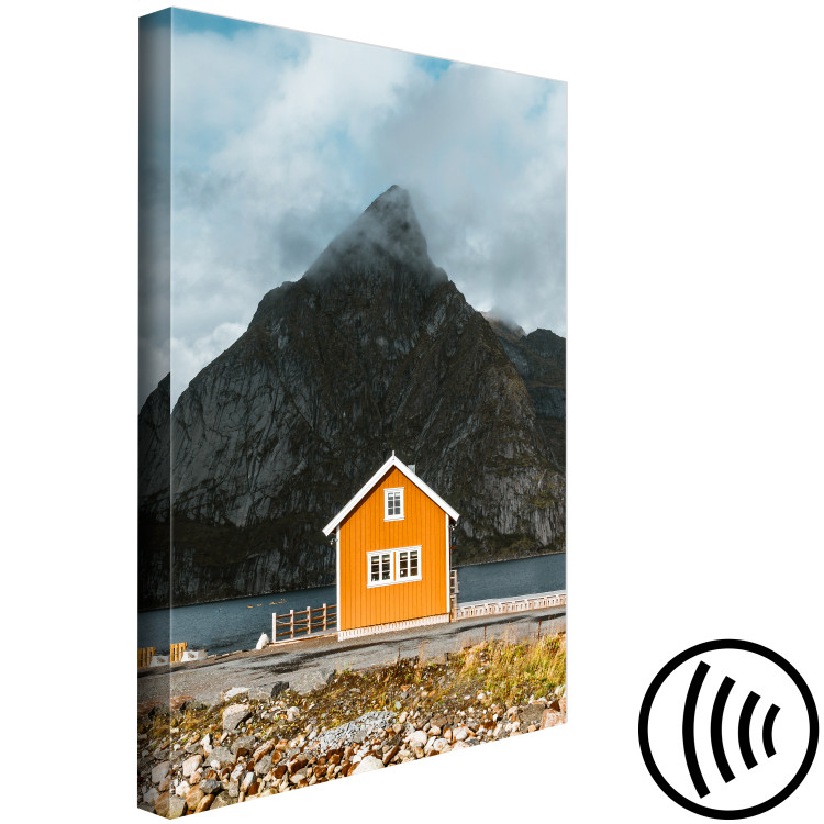 Canvas Art Print Northern Shore (1-piece) Vertical - house by the sea and mountains in the background 138707 additionalImage 6
