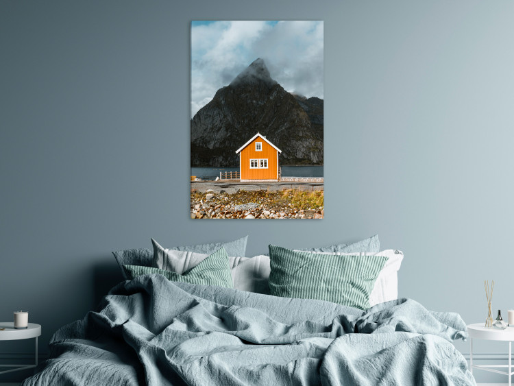 Canvas Art Print Northern Shore (1-piece) Vertical - house by the sea and mountains in the background 138707 additionalImage 3
