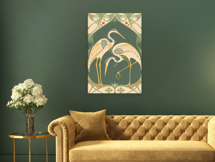 Canvas Stylish Cranes (1-piece) Vertical - water birds in art deco style 143207 additionalImage 3