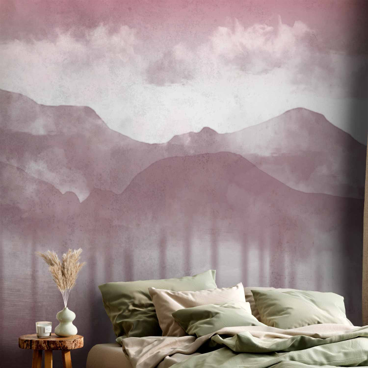 Photo Wallpaper Hazy Landscape - View of the Mountains and the Lake in Pink Shades 146007 additionalImage 2