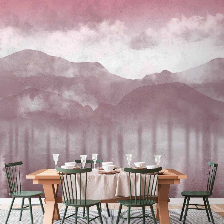 Photo Wallpaper Hazy Landscape - View of the Mountains and the Lake in Pink Shades 146007 additionalImage 4