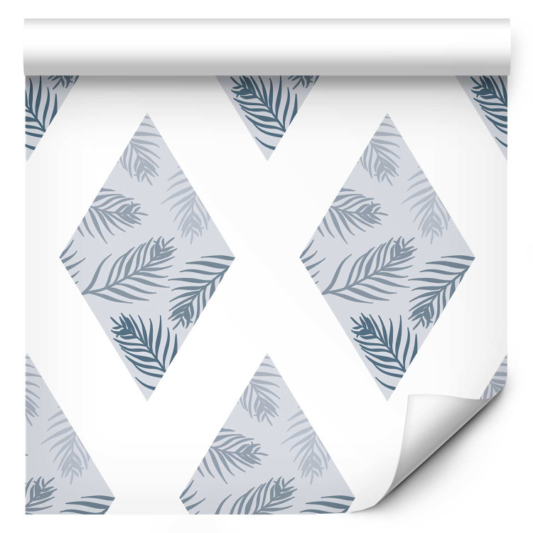 Wallpaper Pattern - Palm Leaves on Blue Diamonds Connected With White Stripes 149907 additionalImage 1