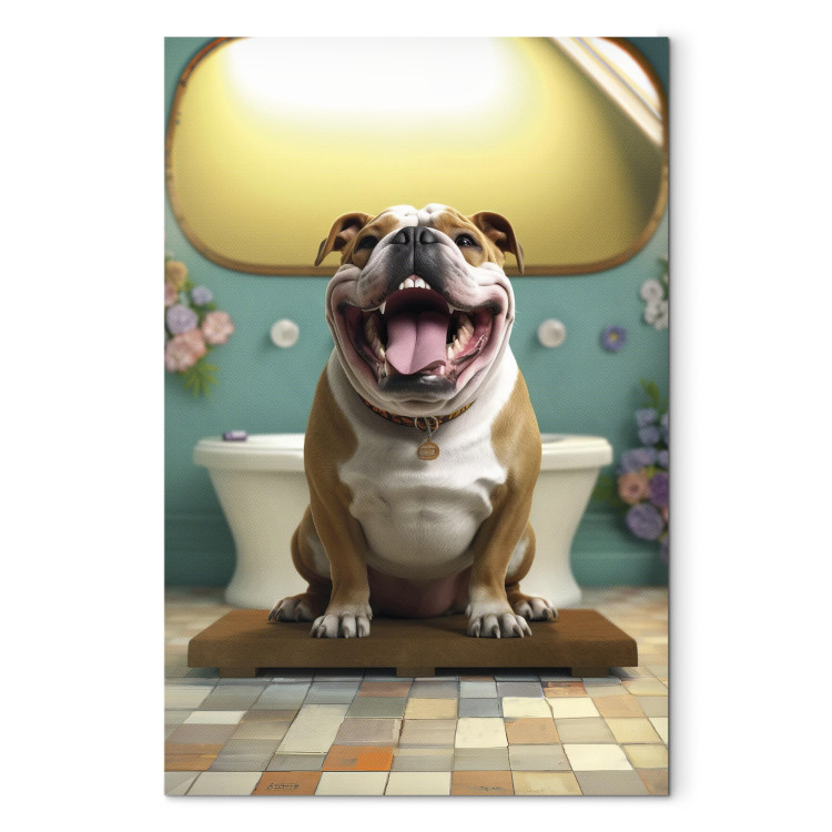 Canvas Print AI French Bulldog Dog - Animal Waiting In Colorful Bathroom - Vertical 150107
