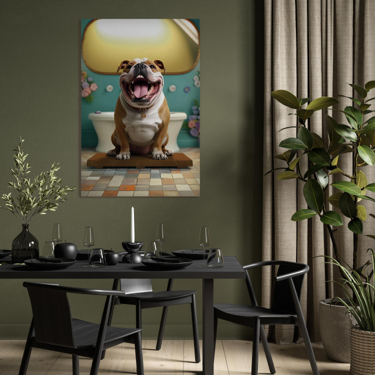 Canvas Print AI French Bulldog Dog - Animal Waiting In Colorful Bathroom - Vertical 150107 additionalImage 3