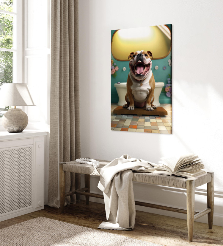 Canvas Print AI French Bulldog Dog - Animal Waiting In Colorful Bathroom - Vertical 150107 additionalImage 10
