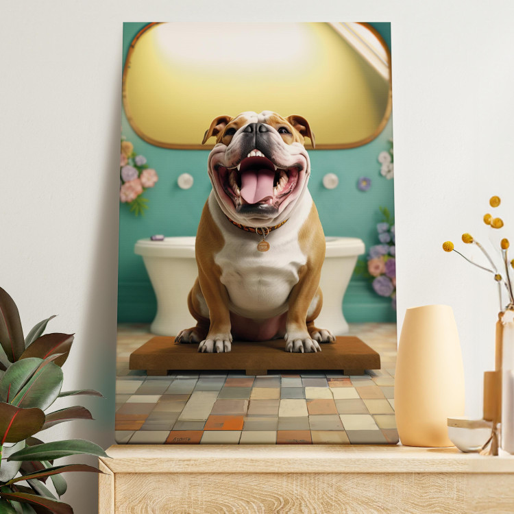 Canvas Print AI French Bulldog Dog - Animal Waiting In Colorful Bathroom - Vertical 150107 additionalImage 5