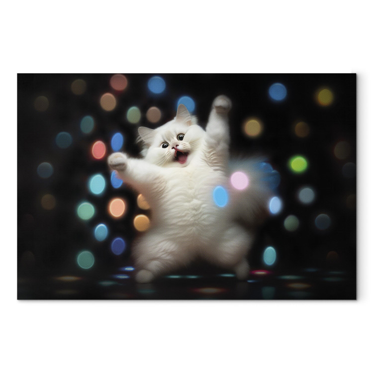 Canvas Art Print AI Persian Cat - Dancing Animal in Disco Dots - Horizontal 150207
