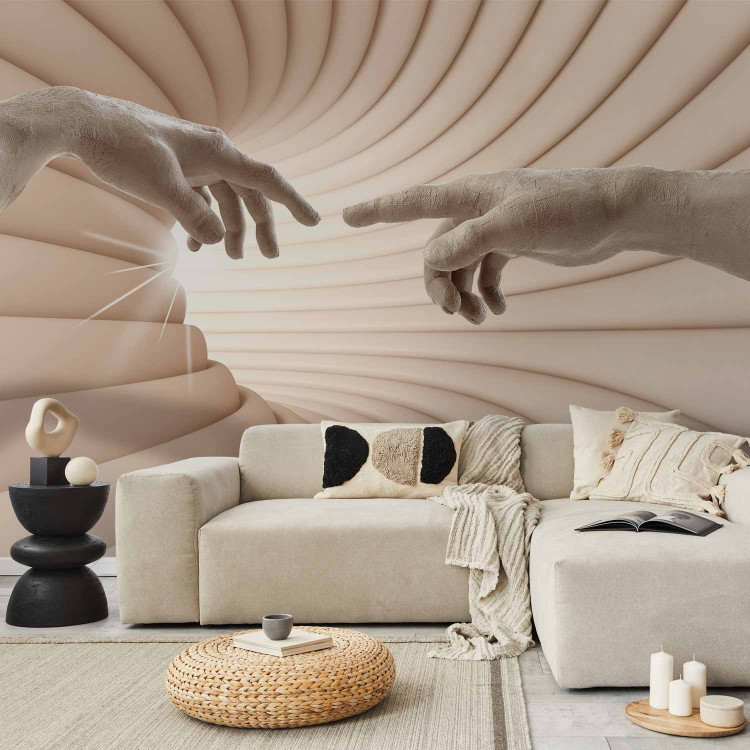 Wall Mural Cose people - hands on a background of a long corridor in shades of beige 62307