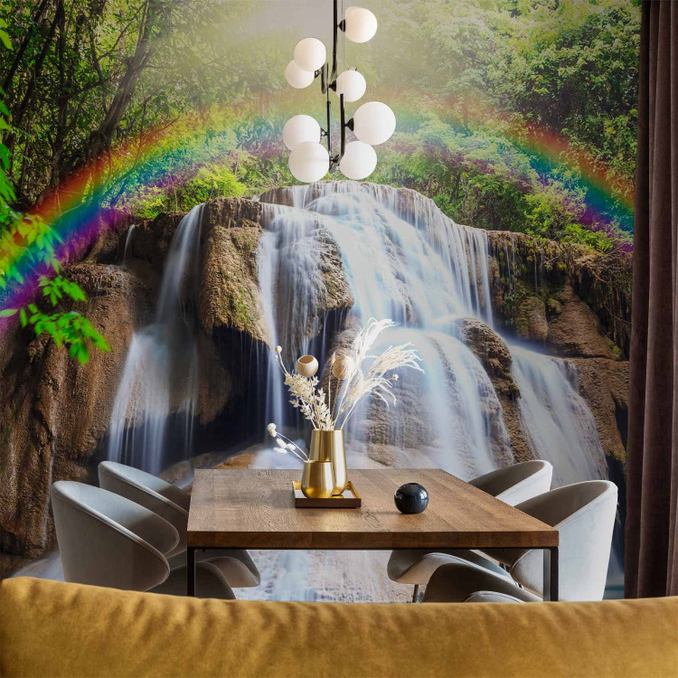 Wall Mural Tranquility of Nature - Landscape of Stone Waterfall and River in Forest with Rainbow 64607 additionalImage 6