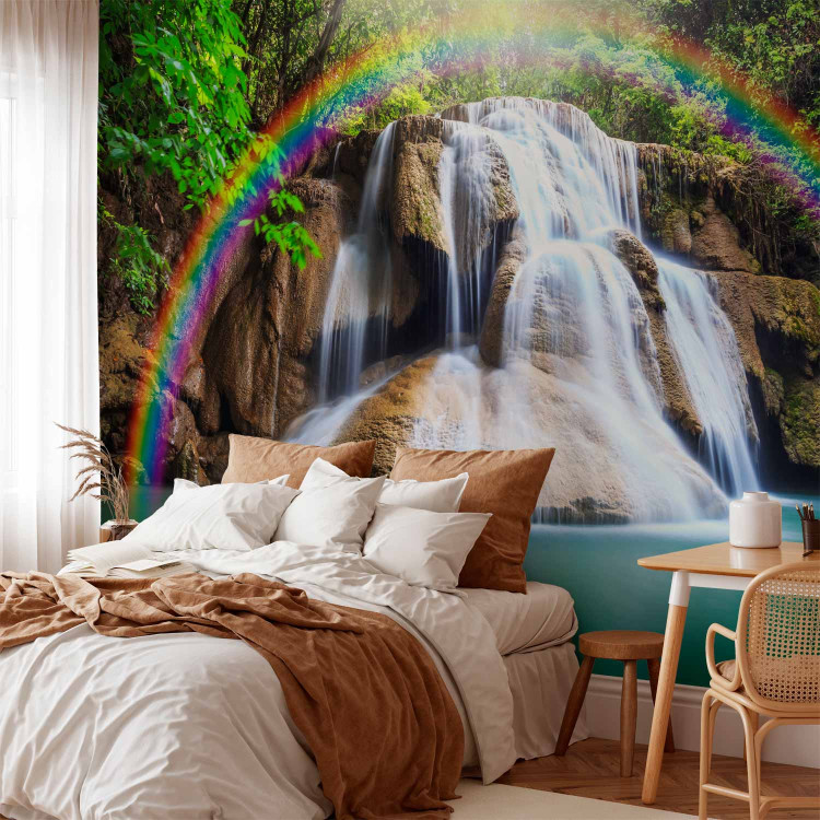 Wall Mural Tranquility of Nature - Landscape of Stone Waterfall and River in Forest with Rainbow 64607 additionalImage 2