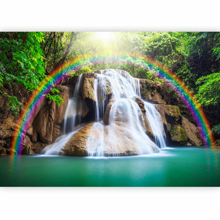 Wall Mural Tranquility of Nature - Landscape of Stone Waterfall and River in Forest with Rainbow 64607 additionalImage 1