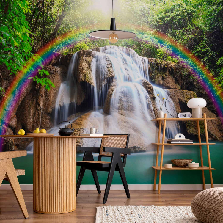 Wall Mural Tranquility of Nature - Landscape of Stone Waterfall and River in Forest with Rainbow 64607 additionalImage 4