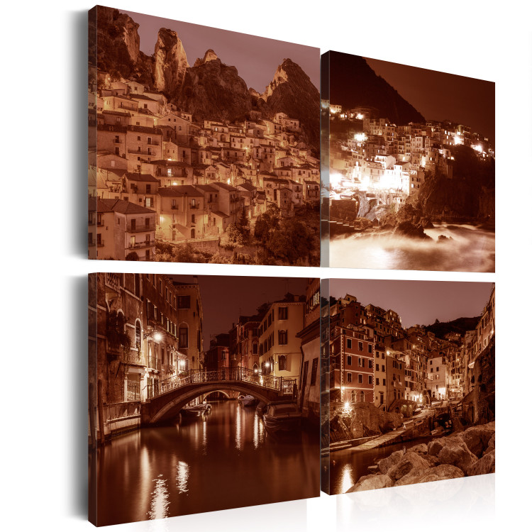 Canvas Art Print Italian Towns in Sepia (4-piece) - Picturesque Views of Venice 93007 additionalImage 2