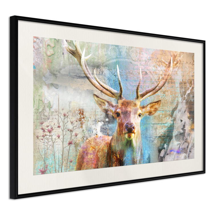 Poster Deer on Wood - abstraction with a forest animal and texts in the background 114417 additionalImage 3
