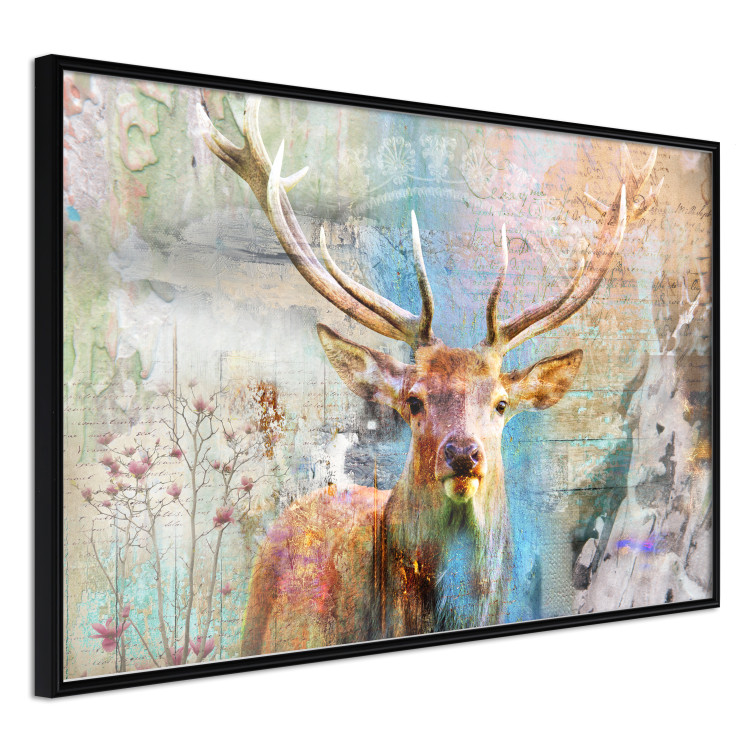 Poster Deer on Wood - abstraction with a forest animal and texts in the background 114417 additionalImage 12