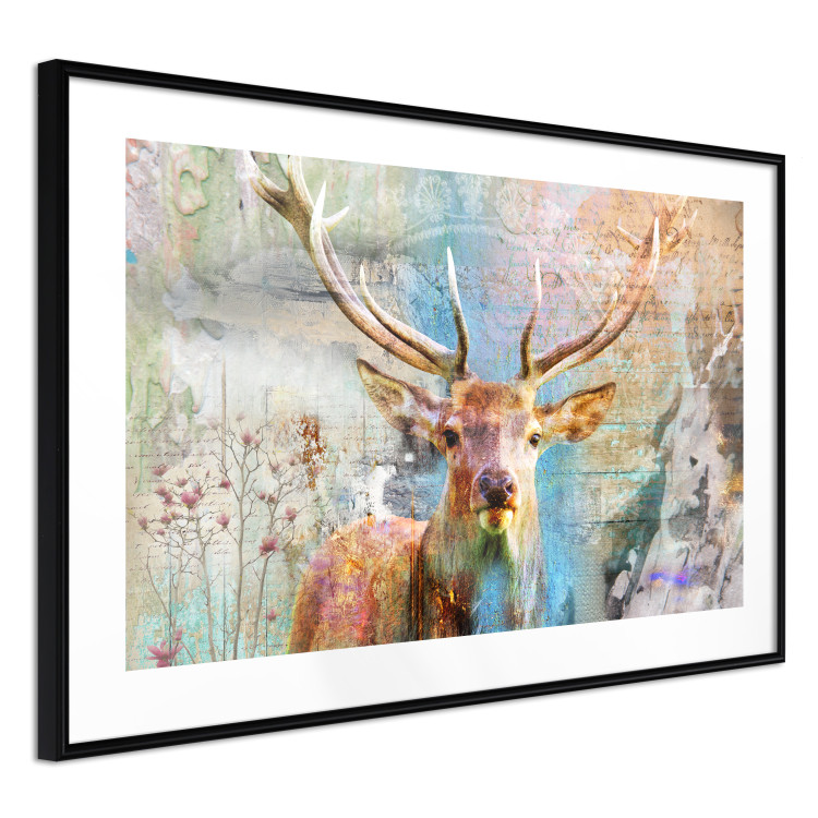Poster Deer on Wood - abstraction with a forest animal and texts in the background 114417 additionalImage 11