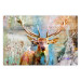 Poster Deer on Wood - abstraction with a forest animal and texts in the background 114417