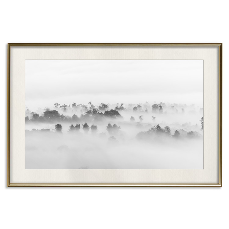 Wall Poster Dense fog - black and white landscape overlooking misty treetops 114917 additionalImage 19