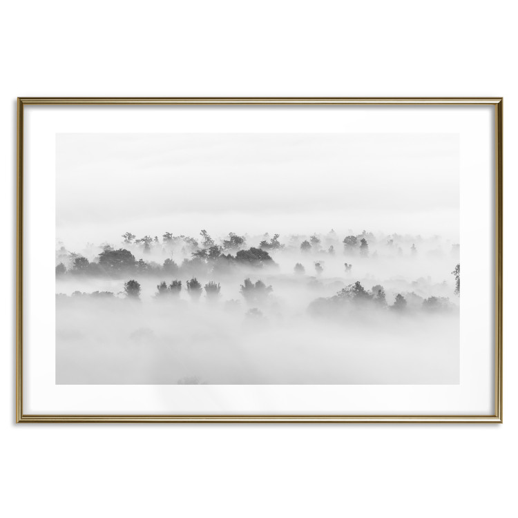 Wall Poster Dense fog - black and white landscape overlooking misty treetops 114917 additionalImage 16