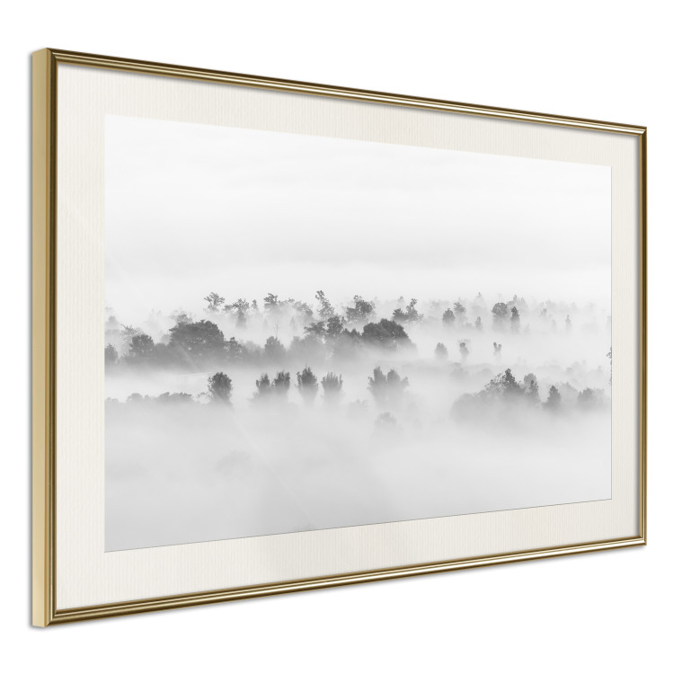 Wall Poster Dense fog - black and white landscape overlooking misty treetops 114917 additionalImage 2