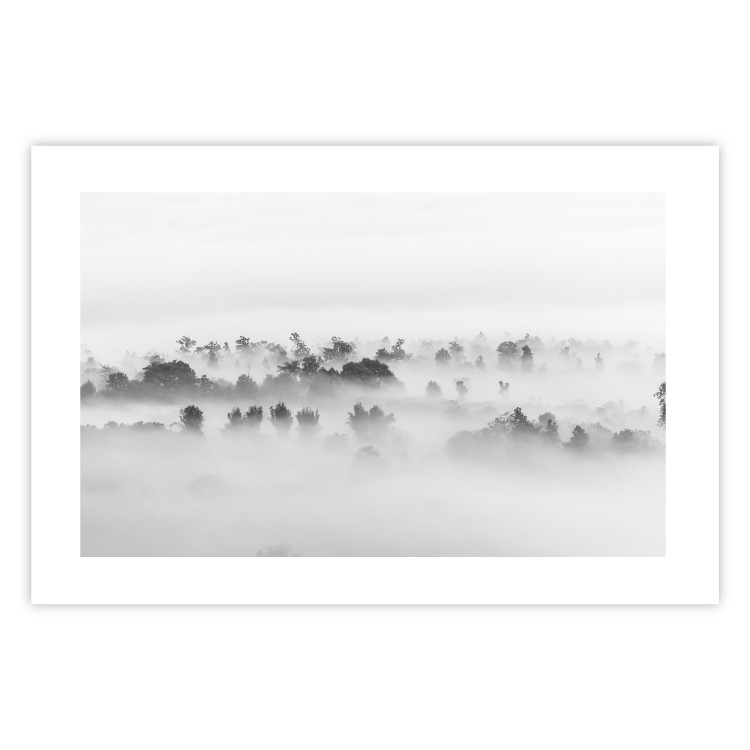 Wall Poster Dense fog - black and white landscape overlooking misty treetops 114917 additionalImage 25