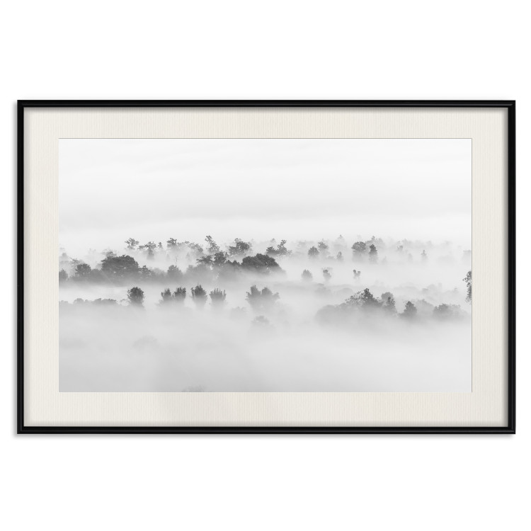 Wall Poster Dense fog - black and white landscape overlooking misty treetops 114917 additionalImage 18