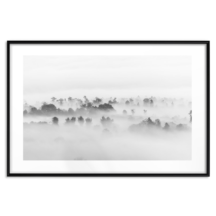 Wall Poster Dense fog - black and white landscape overlooking misty treetops 114917 additionalImage 17