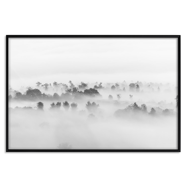 Wall Poster Dense fog - black and white landscape overlooking misty treetops 114917 additionalImage 24