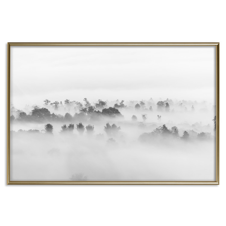 Wall Poster Dense fog - black and white landscape overlooking misty treetops 114917 additionalImage 20