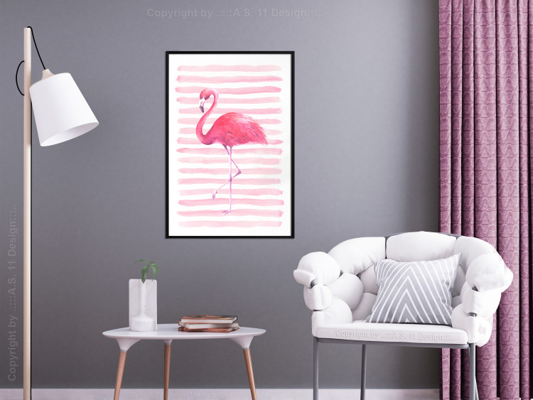 Poster Flamingo and Stripes - composition with a pink bird on a background of horizontal stripes 115317 additionalImage 5