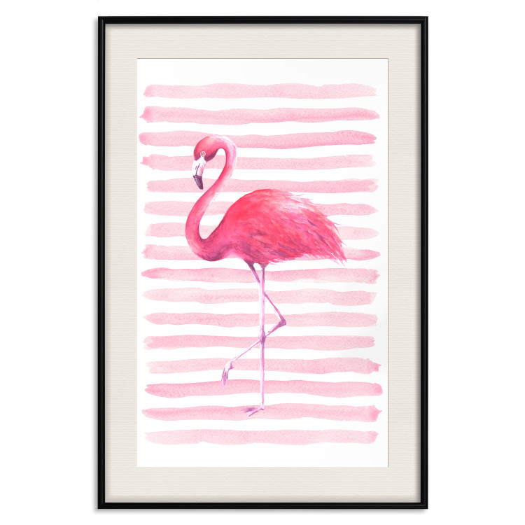Poster Flamingo and Stripes - composition with a pink bird on a background of horizontal stripes 115317 additionalImage 18
