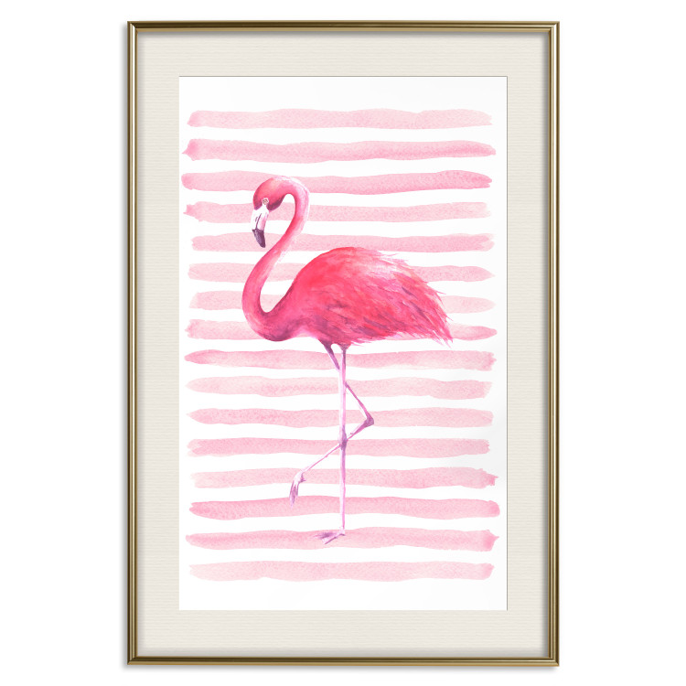 Poster Flamingo and Stripes - composition with a pink bird on a background of horizontal stripes 115317 additionalImage 19
