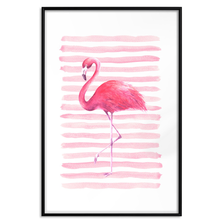 Poster Flamingo and Stripes - composition with a pink bird on a background of horizontal stripes 115317 additionalImage 15