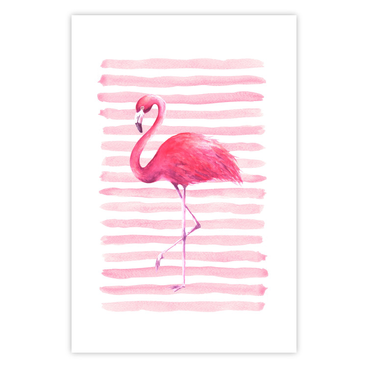 Poster Flamingo and Stripes - composition with a pink bird on a background of horizontal stripes 115317 additionalImage 25