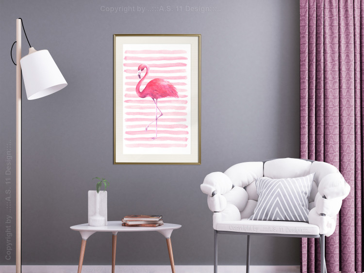 Poster Flamingo and Stripes - composition with a pink bird on a background of horizontal stripes 115317 additionalImage 21