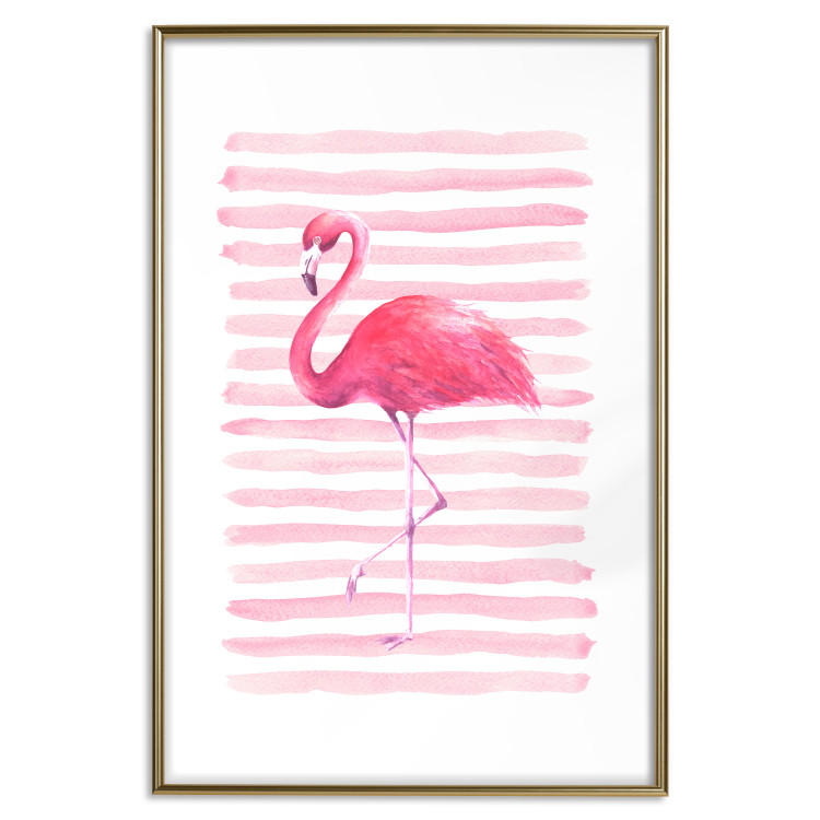 Poster Flamingo and Stripes - composition with a pink bird on a background of horizontal stripes 115317 additionalImage 16
