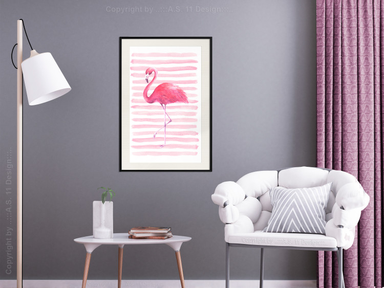 Poster Flamingo and Stripes - composition with a pink bird on a background of horizontal stripes 115317 additionalImage 22