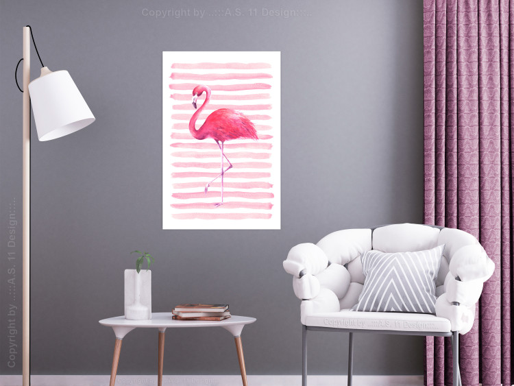 Poster Flamingo and Stripes - composition with a pink bird on a background of horizontal stripes 115317 additionalImage 23