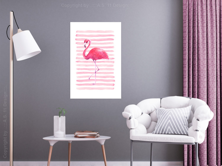 Poster Flamingo and Stripes - composition with a pink bird on a background of horizontal stripes 115317 additionalImage 4