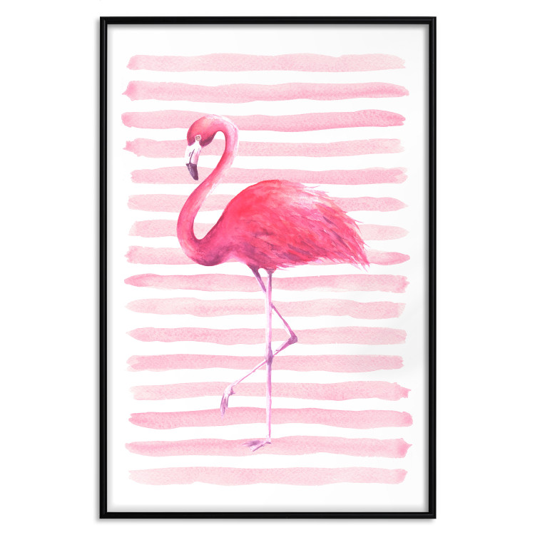 Poster Flamingo and Stripes - composition with a pink bird on a background of horizontal stripes 115317 additionalImage 18
