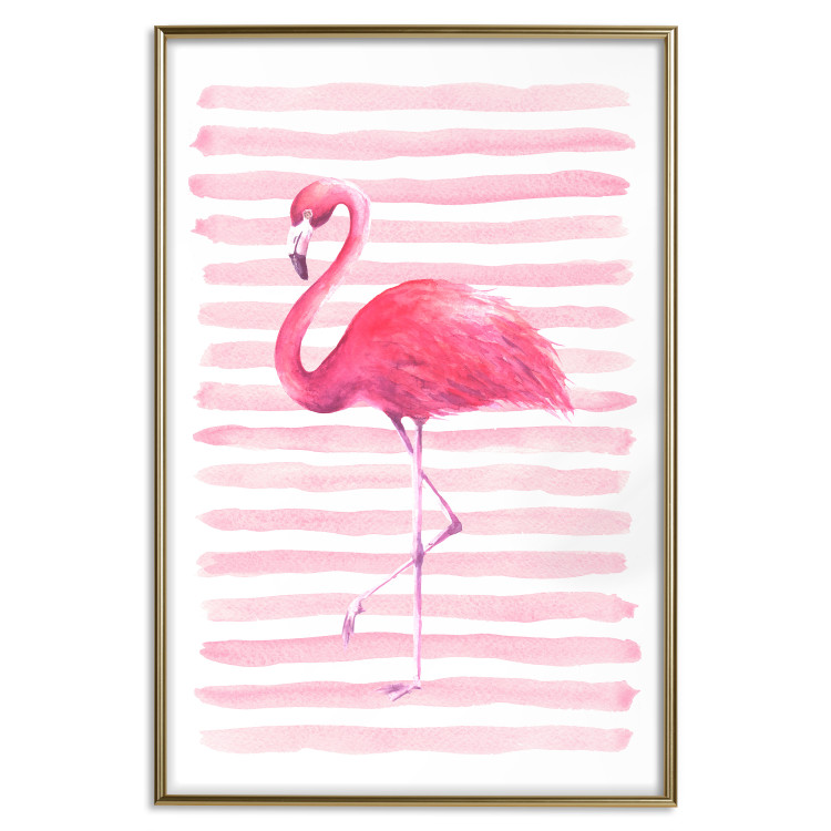 Poster Flamingo and Stripes - composition with a pink bird on a background of horizontal stripes 115317 additionalImage 20