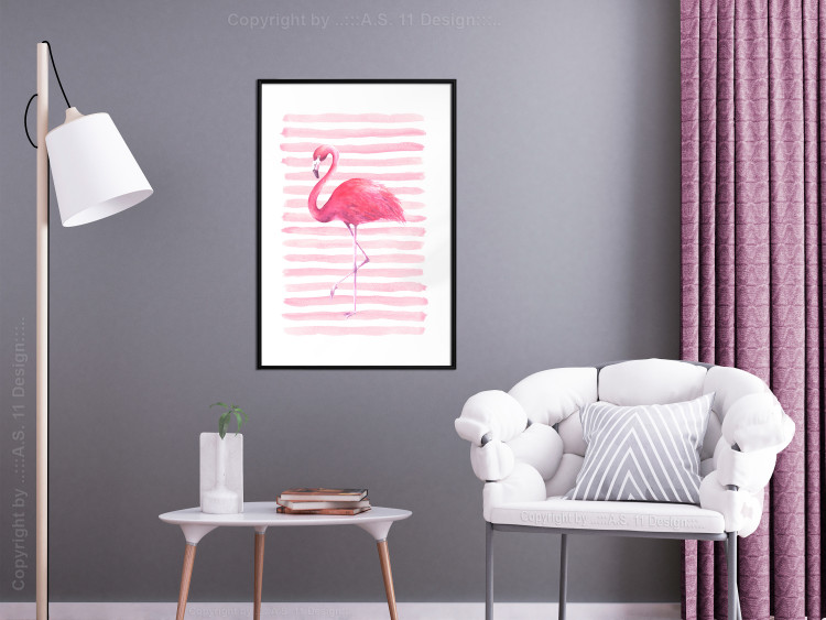 Poster Flamingo and Stripes - composition with a pink bird on a background of horizontal stripes 115317 additionalImage 4