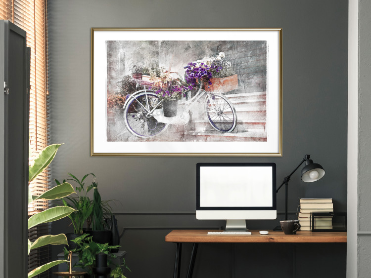 Poster Flowery Bicycle - colorful composition on a retro-style staircase background 116417 additionalImage 13