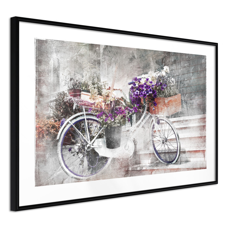 Poster Flowery Bicycle - colorful composition on a retro-style staircase background 116417 additionalImage 11