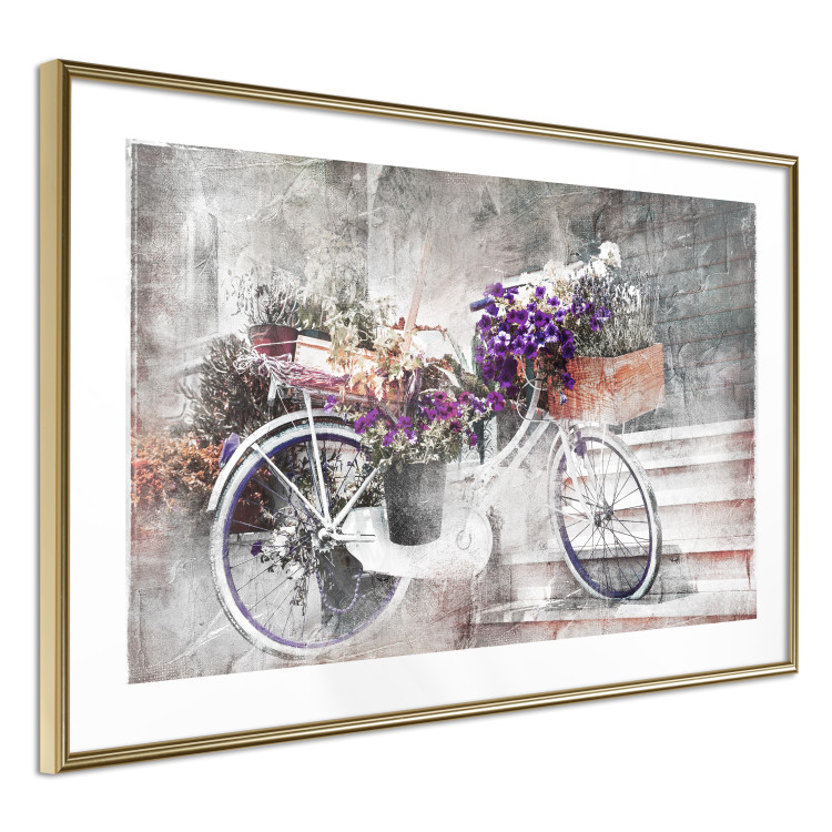 Poster Flowery Bicycle - colorful composition on a retro-style staircase background 116417 additionalImage 6