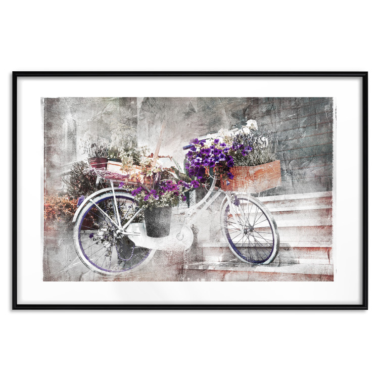 Poster Flowery Bicycle - colorful composition on a retro-style staircase background 116417 additionalImage 19