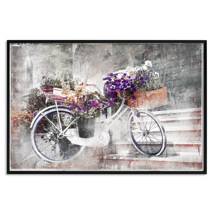 Poster Flowery Bicycle - colorful composition on a retro-style staircase background 116417 additionalImage 17